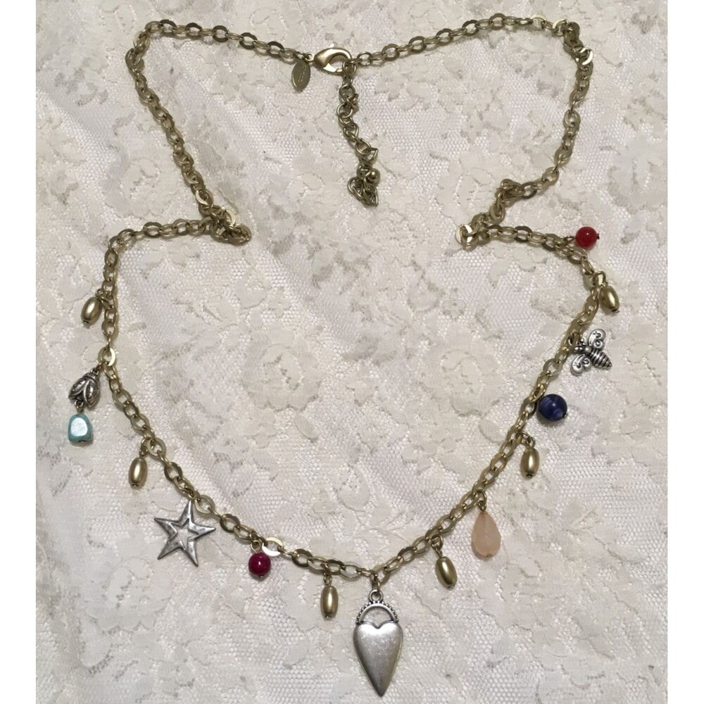Chico's Whimsical Charm Chain Necklace Gold Tone Long Layered Necklace
